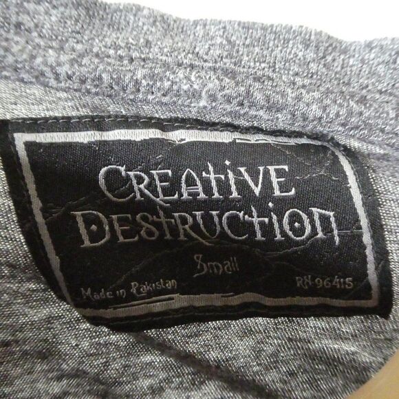 Creative Destruction Flamingo Print Pocket T Shirt Tee Grey Pink Short Sleeve - Picture 10 of 10